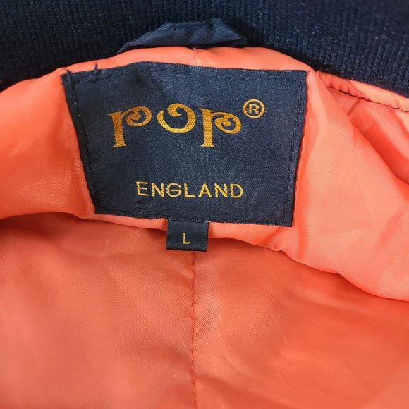 Vintage Pop England Black Bomber Jacket Mens Large Orange Lining - Picture 5 of 11